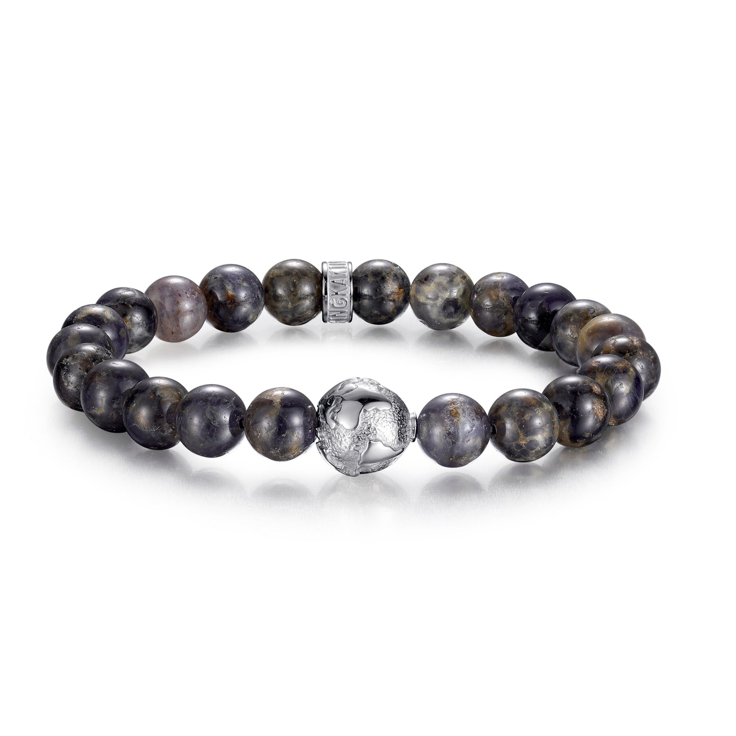 KINGKA Natural Cordierite Stone Bead Bracelet with 316 Stainless Steel Earth Accessory