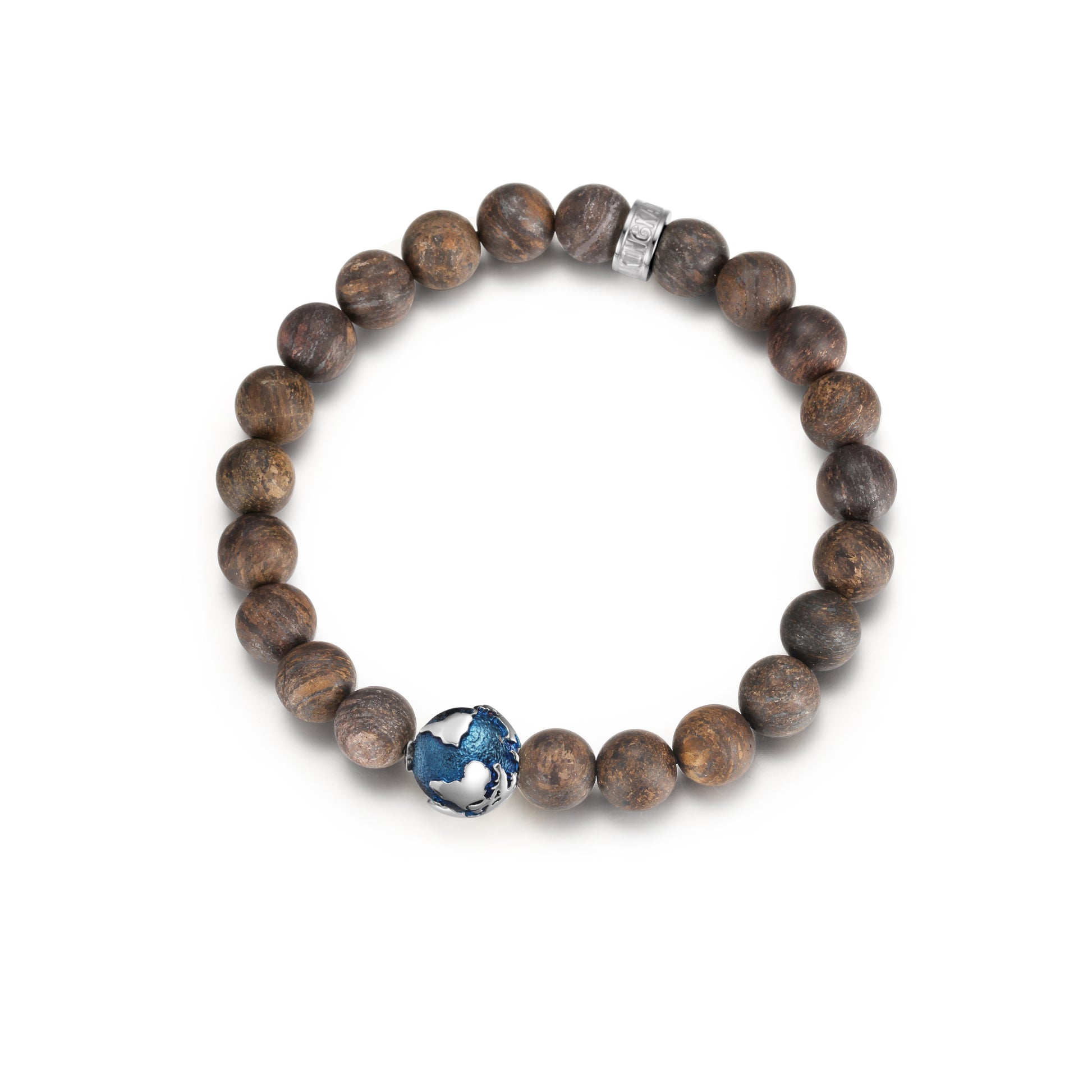 KINGKA Bronzite Stone Bead Bracelet, Silver Blue, The Earth - KINGKA Jewelry
