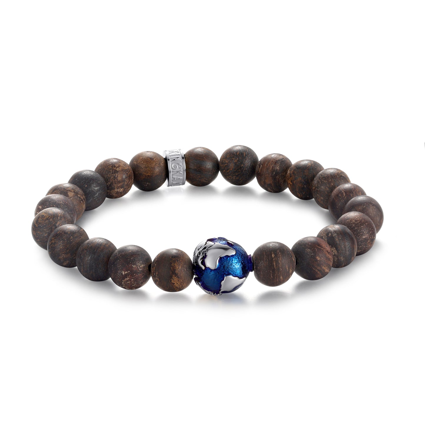 KINGKA Bronzite Stone Bead Bracelet, Silver Blue, The Earth - KINGKA Jewelry