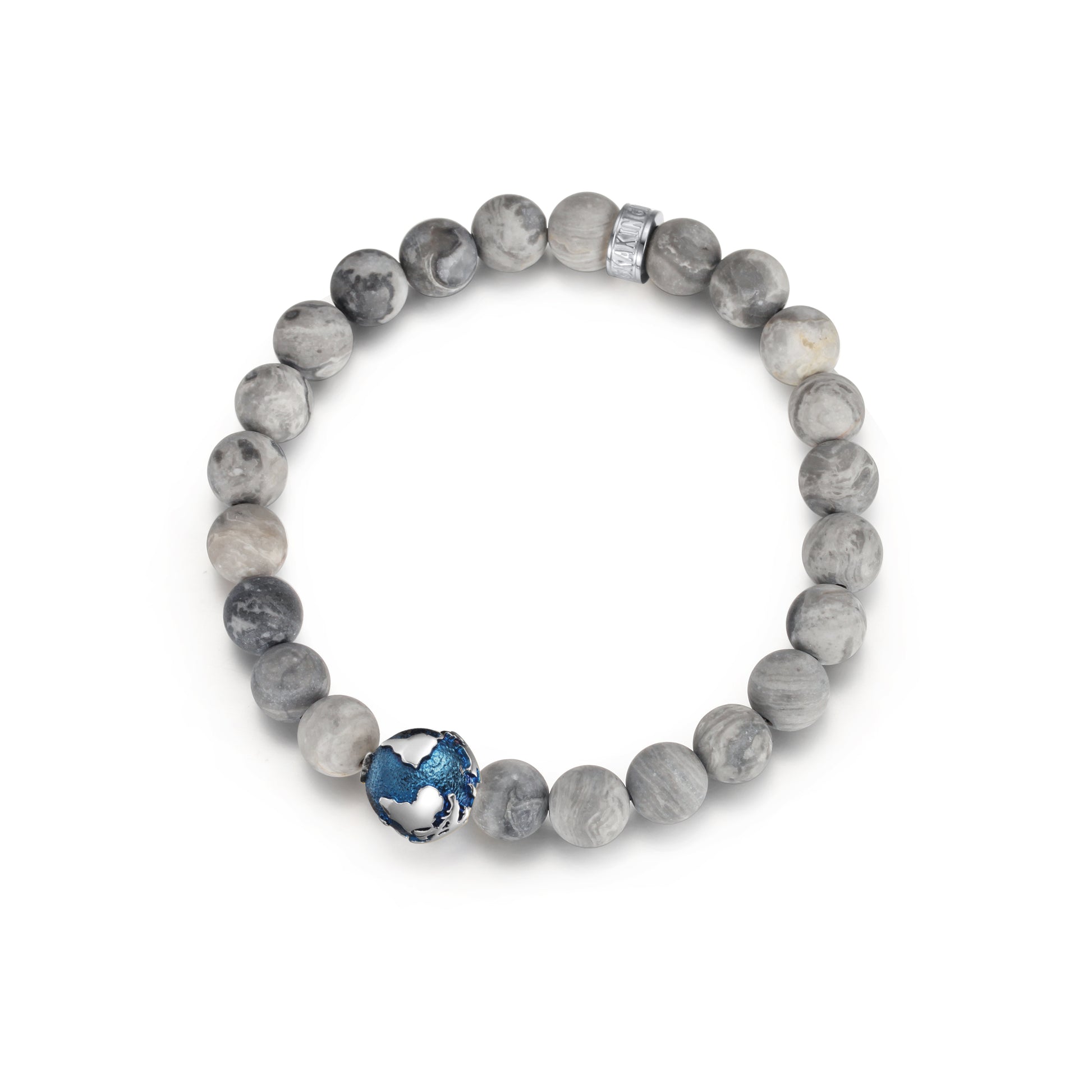 KINGKA Grey Jasper Bead Bracelet, Silver Blue, The Earth - KINGKA Jewelry