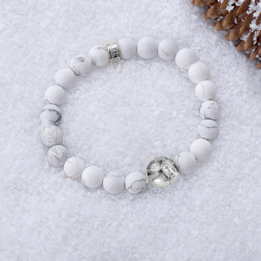 KINGKA Natural White Turquoise Beads Stone Bracelet with 316 Stainless Steel Earth Accessory