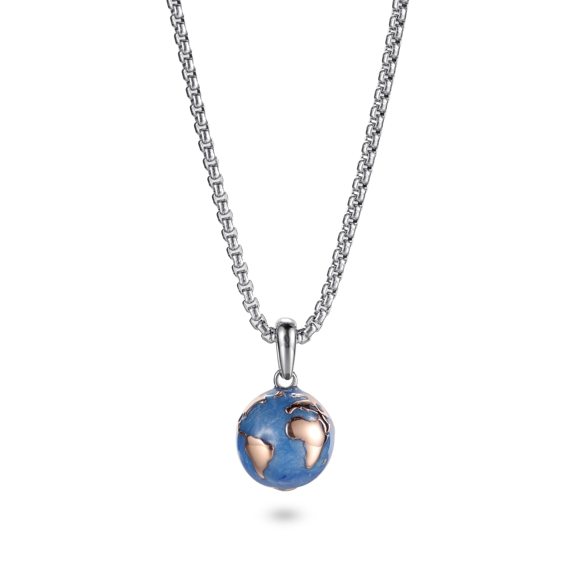 KINGKA Stainless Steel Necklace, Rose Gold Blue, The Earth - KINGKA Jewelry