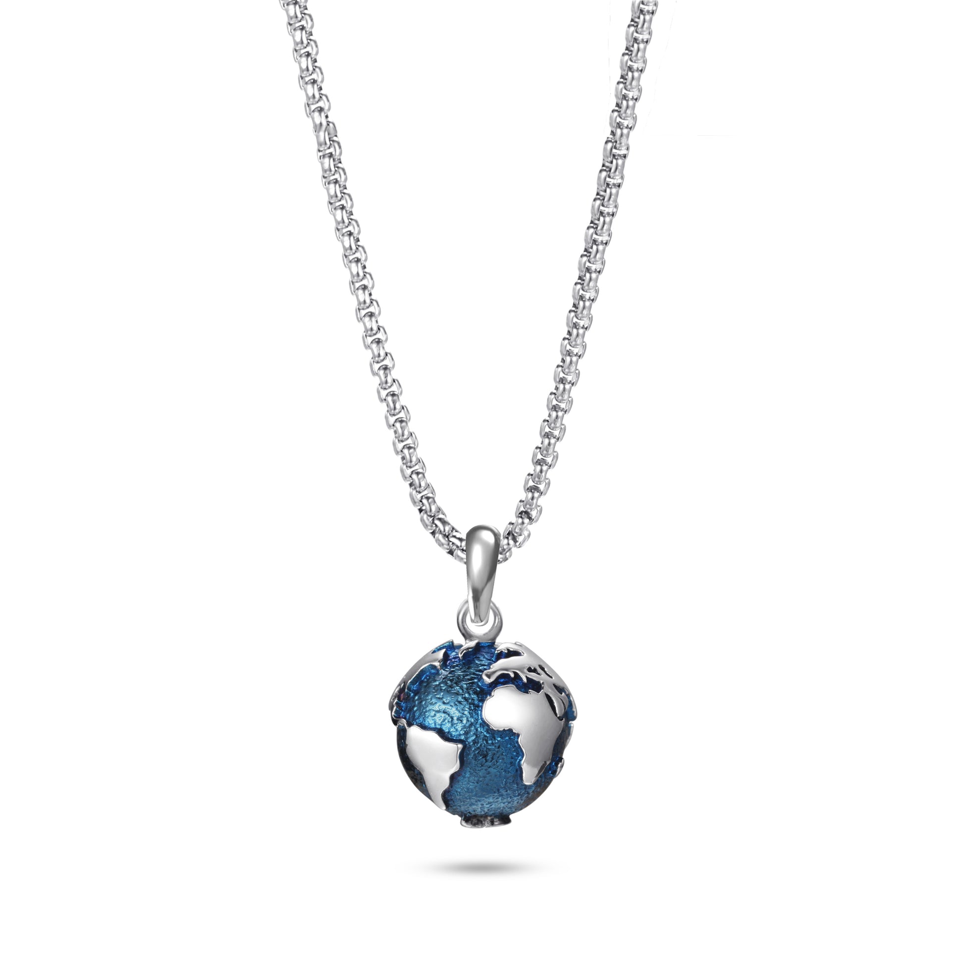 KINGKA Stainless Steel Necklace, Silver Blue, The Earth - KINGKA Jewelry