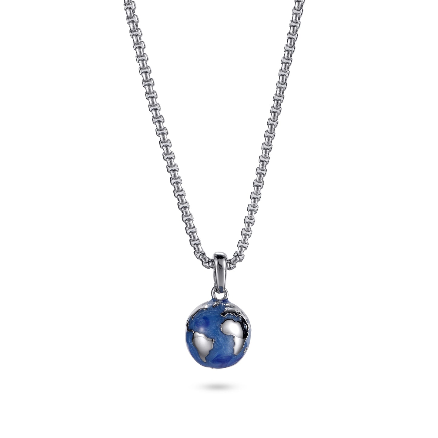 KINGKA Stainless Steel Necklace, Silver Blue, The Earth - KINGKA Jewelry