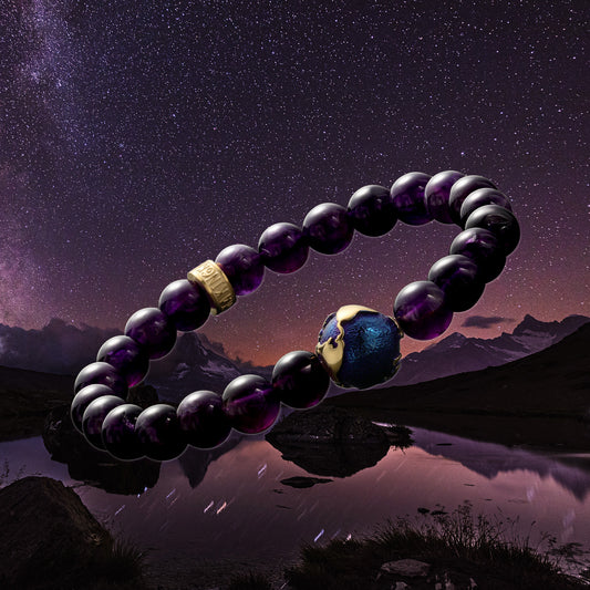 KINGKA Amethyst Bead Bracelet, Blue Gold, The Earth - KINGKA Jewelry